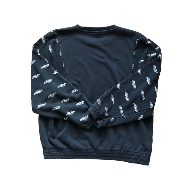 Adidas Linear Fav Core All Over Print Pullover Sweatshirt Sz M  Black White - Picture 6 of 7